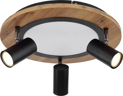 Produktbild von LED Deckenleuchte, Holz, 3 Stufen, Spots beweglich, D 40 cm