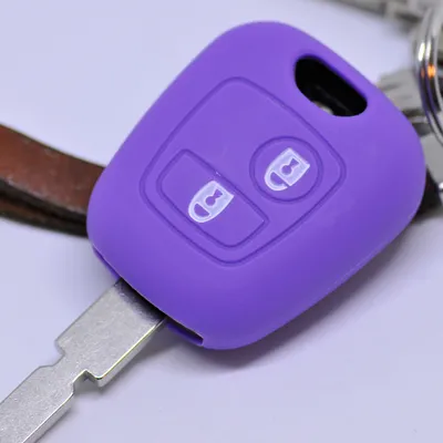 Produktbild von Auto Schlüssel Hülle Silikon Schutz Cover Lila kompatibel mit Citroen Berlingo C1 C2 C3 Toyota Aygo Peugeot Partner 107 206 SW CC 406 307 2 Tasten Funk Fernbedienung
