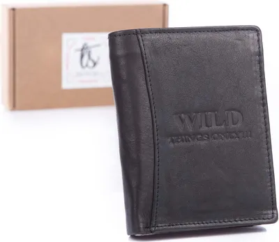 Zdjęcie produktu dla WILD Skórzany Pionowy Portfel Męski Skóra Naturalna Duży Wygodny Czarny