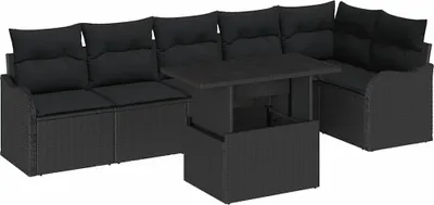 Produktbild von vidaXL Gartensofa-set mit Kissen mit Kissen 7 pcs Schwarz Poly Rattan