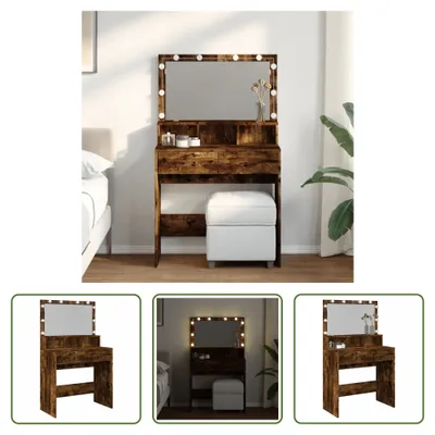 Produktbild von The Living Store Schminktisch mit LED-Beleuchtung Räuchereiche 80x41x134,5 cm