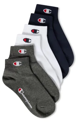 Immagine prodotto di Calzini Champion da bambino, confezione da 6 - quarti, logo, monocolore blu/bianco/grigio 31-34