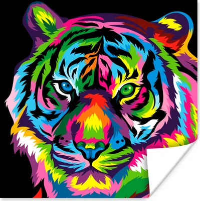 Produktbild von MuchoWow® Poster Tiger - Regenbogen - Schwarz 50x50 cm - Wohnzimmerdekoration