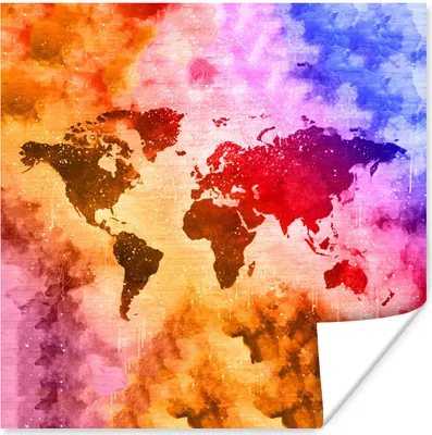 Produktbild von MuchoWow® Poster Weltkarte - Farben - Abstrakt 50x50 cm - Wohnzimmerdekoration