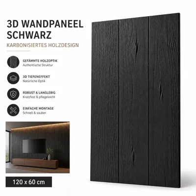 Produktbild von Wandpaneel in Softstein-Optik – 120x60 cm, Schwarze Steinstruktur, für Innenbereich, DIY Wandverkleidung Moderne Wandgestaltung