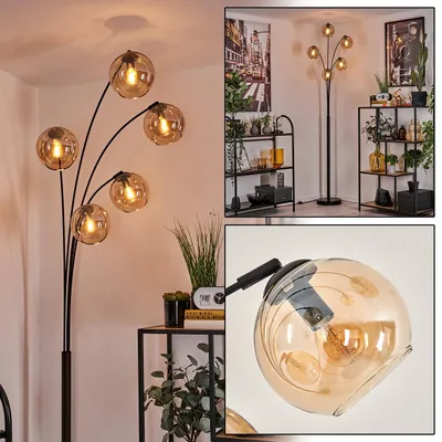 Produktbild von Cesaro Stehlampe aus Metall/Glas in Schwarz/Bernsteinfarben