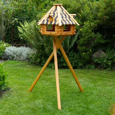 Produktbild von XXL Luxus Vogelhaus mit Solarbeleuchtung absoluter Blickfang, Vogelfutterhaus aus Holz, V13 XXL mit Ständer, Farbe:Braun - Schwarz
