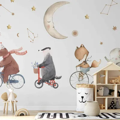 Produktbild von Vlies Fototapete - Subtle Animals Among the Stars (Watercolour) 100x70 cm Für Kinder e-C-10073-a-a