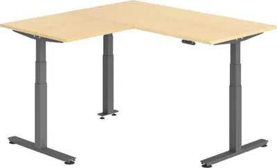 Produktbild von bümö Eckschreibtisch elektrisch höhenverstellbar L-Form - Nachbildung Ahorn, Gestell: Graphit, Größe: Eckschreibtisch 160 x 160 cm