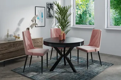Produktbild von Runder Ausziehbarer Esstisch im Loft-Stil - Industrieller Tisch mit schwarzen Metallbeinen - Platzsparender Tisch für Wohnzimmer - Schwarz - 100 bis 140 cm