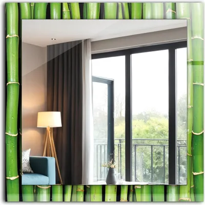 Produktbild von Bedruckter Spiegel - Wandspiegel - Dekorativer - Modern - 60x60 cm - Grüne Bambusstiele