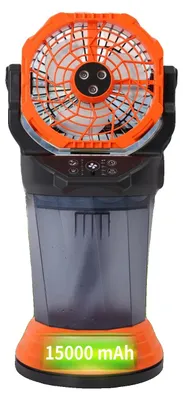 Immagine prodotto di Ventilatore nebulizzatore da esterno, batteria da 15000 mAh, serbatoio dell'acqua da 2000 ml, oscillazione automatica a 90°, 4 livelli di velocità, motore brushless