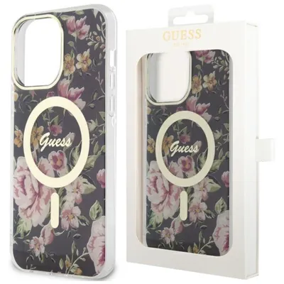 Produktbild von Guess GUHMP14LHCFWSK iPhone 14 Pro 6.1" schwarz/schwarz Hardcase Flower MagSafe Handyhülle