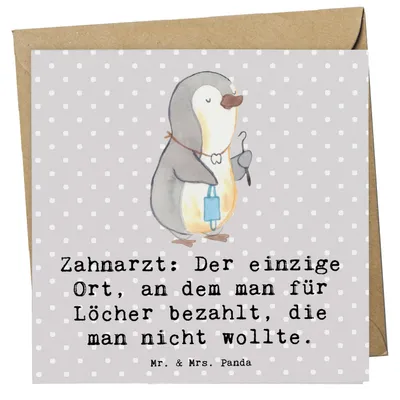 Produktbild von Mr. & Mrs. Panda Grußkarte Zahnarzt Lochgebühr - Grau Pastell - Geschenk, Dentalhygiene, doppelkarte, anlasskarte, Zahnmedizin, Berufsprodukte, Zahnpraxis, Klappkarte