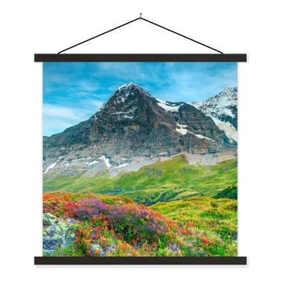 Produktbild von MuchoWow® Textilposter Blumen - Berge - Schnee - Landschaft 40x40 cm mit schwarzem Rahmen - Fotos