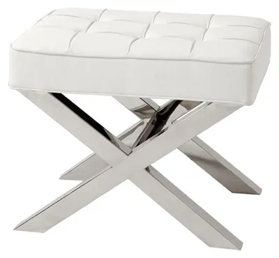 Image de Casa Padrino Tabouret de luxe argenté avec aspect cuir blanc 60 x 46 x H. 51,5 cm - Meubles de designer