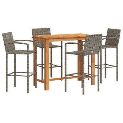 Produktbild von 5-tlg. Gartenbar-Set Grau Massivholz Akazie und Poly Rattan