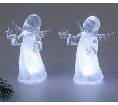 Produktbild von 2er Set LED Dekofiguren Engel H. 16cm klar silber Acryl mit Timer Formano W25