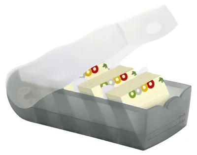 Produktbild von Lernkarteibox CROCO, Vokabeln lernen mit 5-Fächer-Lernsystem, DIN A7 Karteikasten für 900 Karten, inkl. 5 Stützplatten + 100 Lernkarten, transluzent/grau