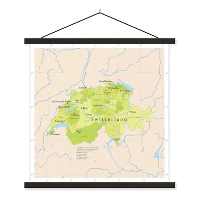 Produktbild von MuchoWow® Textilposter Karte der Schweiz mit grünen Details 60x60 cm mit schwarzem Rahmen - Posteraufhänger