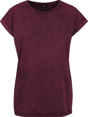 Produktbild von Build Your Brand BY053 | Damen Acid Washed Extended Shoulder Tee - Farbe: Berry Black - Größe: L