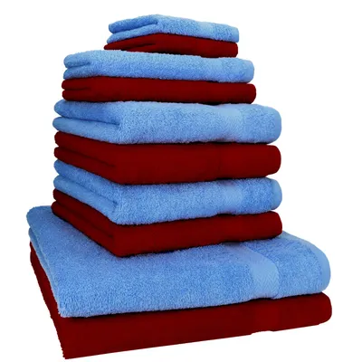 Produktbild von Betz 10-tlg. Handtuch-Set PREMIUM CLASSIC 2 Duschtücher 4 Handtücher 2 Gästetücher 2 Seiftücher  Farbe: dunkelrot & hellblau