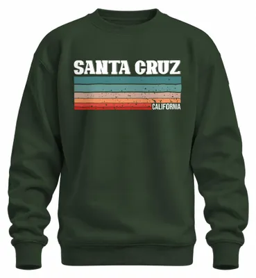 Imagen del producto de Sudadera retro vintage con estampado de rayas, estilo años 70, diseño "Sunset", color verde botella, talla XL, Santa Cruz, California