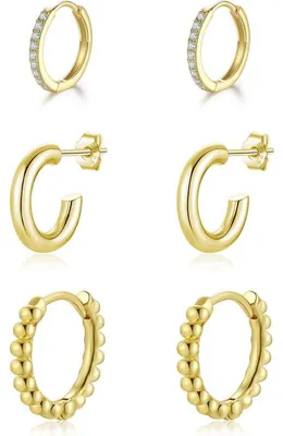 Produktbild von 3 Paar Creolen Silber 925 mit Zirkonia, Gold/Roségold/Silber, 8/10/12mm