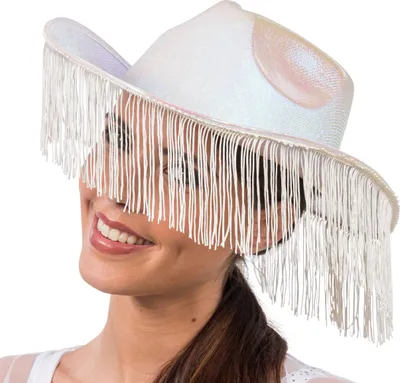 Immagine prodotto di Cappello da cowboy holo bianco con frange festival party carnevale festa in maschera