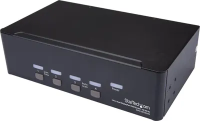 Produktbild von StarTech.com 4 Port Dual DisplayPort KVM Switch - 4K 60Hz, 3840 x 2160 Pixel, 4K Ultra HD, Rack-Einbau, 18 W, 2U, Schwarz
