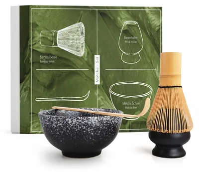 Produktbild von Matcha-Set mit Schale, Schneebesen und Löffel für die traditionelle Teezubereitung