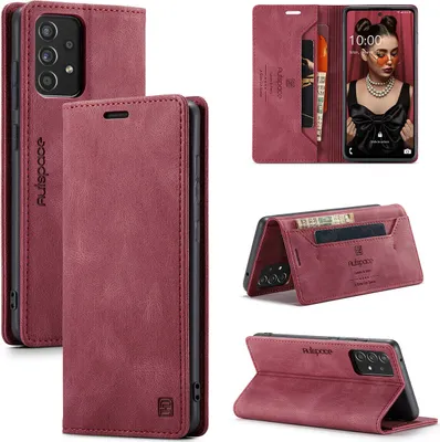 Produktbild von Samsung Galaxy A52 5G Brieftasche Hülle, Retro Kunstledertasche Stand Schutzhülle für Samsung Galaxy A52 5G Rot