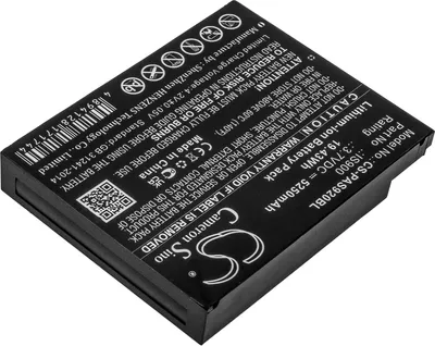 A black lithium-ion battery pack with text and logos printed on it, shown from a diagonal angle on a white background.