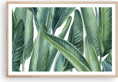 Produktbild von Gerahmtes Poster - Rahmen in heller Eiche - Exotisch Blätter Grün - 91,5x61 cm - Wand Bild - Wanddeko - Wandbilder - Wandposter - Bilderrahmen - Bilder - Kunstdruck - Wandbild - P2NAA91x61-4258