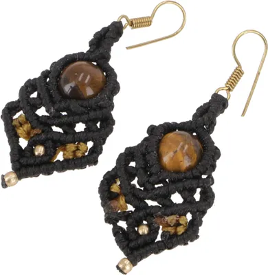 Produktbild von Zierliche Makramee Ohrringe, Festival Schmuck - Modell 1, Schwarz, Messing,Nylon, 5*2 cm, Ohrringe + Ohrstecker Modeschmuck