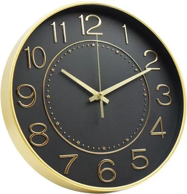 Produktbild von Silent, batteriebetriebene Quarzuhr in Schwarz-Gold für Wohnzimmer, Schlafzimmer, Kinderzimmer und Küche, 30cm.