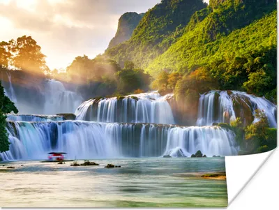 Produktbild von MuchoWow® Poster Wasserfall - Pflanzen - Sonne - Wasser - Natur 160x120 cm - Foto Plakat