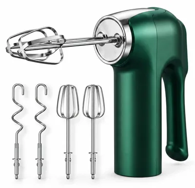 Produktbild von Akku Handmixer kabellos, Handrührgerät mit Knethaken und Rührbesen, 3 Geschwindigkeiten, USB-C Ladegerät, für Teig, Sahne und Backen