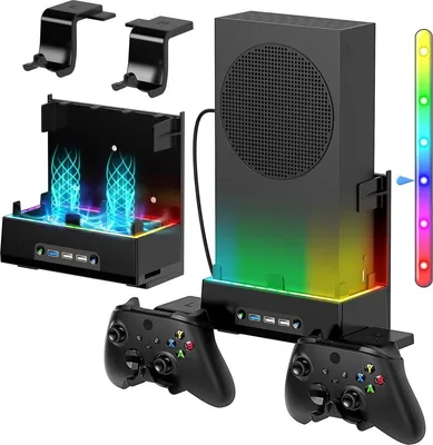 Immagine prodotto di Supporto a parete per Xbox Series S – con ventola di raffreddamento, LED RGB e ganci per cavi e controller