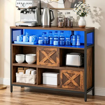 Produktbild von YITAHOME Kommode mit Steckdosen und LED, 100x35x80cm, Sideboard, 2 USB & 2 AC-Anschlüsse, Braun