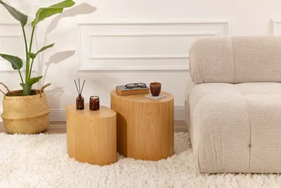 Produktbild von Skye Decor, Hochwertiges Beistelltisch-Set (2 Stück), Eiche Natur, 34 x 49 x 40 cm & 25 x 41 x 33 cm | 100% MDF, Modernes Design für stilvolle Wohnräume, Funktional & Elegant.