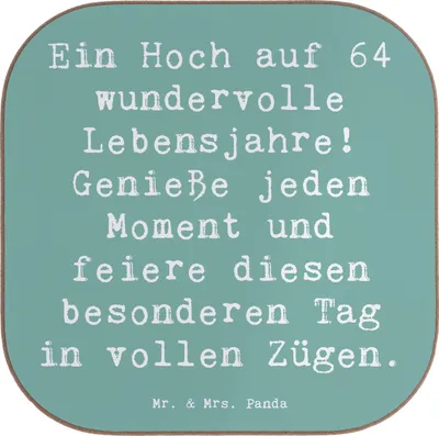 Produktbild von Mr. & Mrs. Panda Tischuntersetzer Spruch 64. Geburtstag Feier - Meeresbrise - Geschenk, Tischschoner, Untersetzer Gläser, Happy Birthday, erinnerungen, Alter, Glückwunsch