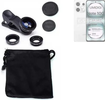 Produktbild von K-S-Trade Smartphone Kamera Linsen Set Kompatibel mit UMIDIGI Note 100 3in1 Clip-On Kamera Adapter Macro Weitwinkel FishEye Fischauge Objektiv Linse