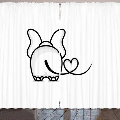 Produktbild von ARANDE Romantisch Gardine, Elefäntchen mit Herz Gekritzel Liebe Niedlichkeit Illustration, 280 x 245 cm, Weiß Schwarz