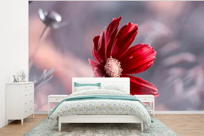Produktbild von MuchoWow® Fototapete für Wohnzimmer oder Schlafzimmer Wandtapete Vinyl Motivtapete Blumen - Rot - Natur - Pflanzen - 375x280 cm - Schlafzimmer tapete