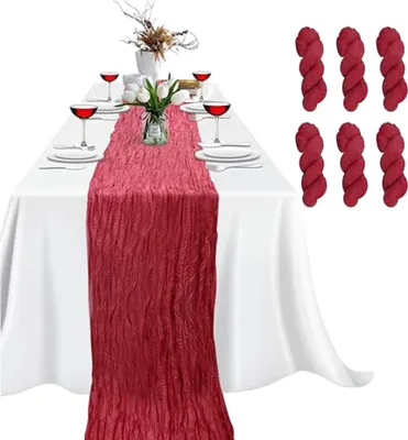 Produktbild von 6 Packungen 90x300cm Käsetuch-Tischläufer Für Babypartys, Hochzeiten, Ostern, Partys, Tische, Stühle, Dekoration, Boho-Gaze-Käsetuch-Tischläufer, Rustikaler, Transparenter Läufer (Rot)