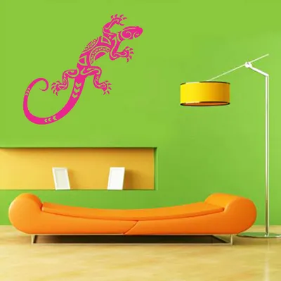 Produktbild von Wandtattoo - Wandaufkleber - Wandtattoo "Gekko Tribal" - 80cm x 33cm pink - Dekoration Küche Wohnzimmer Wand