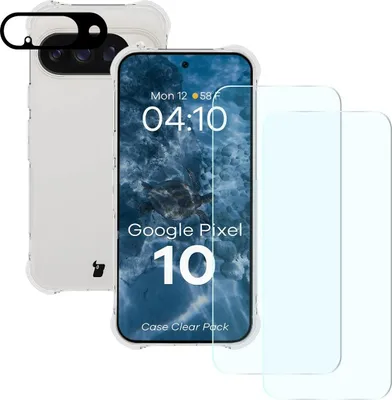 Produktbild von Schutzhülle + 2x gehärtetes Glas + Kameraschutz für Google Pixel 10, Bizon Case Clear Pack, Transparent