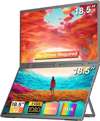 Produktbild von 18.5 Zoll Portable Monitor Dual, Tragbarer Monitor, Laptop Screen Extender mit VESA-Loch, Einstellbarer Display-/Standwinkel, für Laptop PC (Mac Wins)