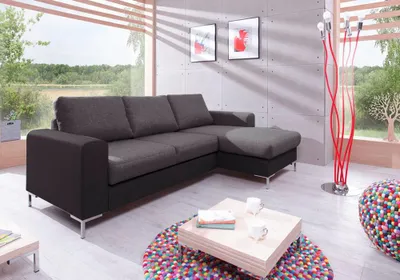 Image de MIUFORM Lofty Lilly - Canapé d'angle avec fonction lit et coffre de lit L-FORME DROITE - 236x148cm - Gris et noir - Canapé-lit Canapé